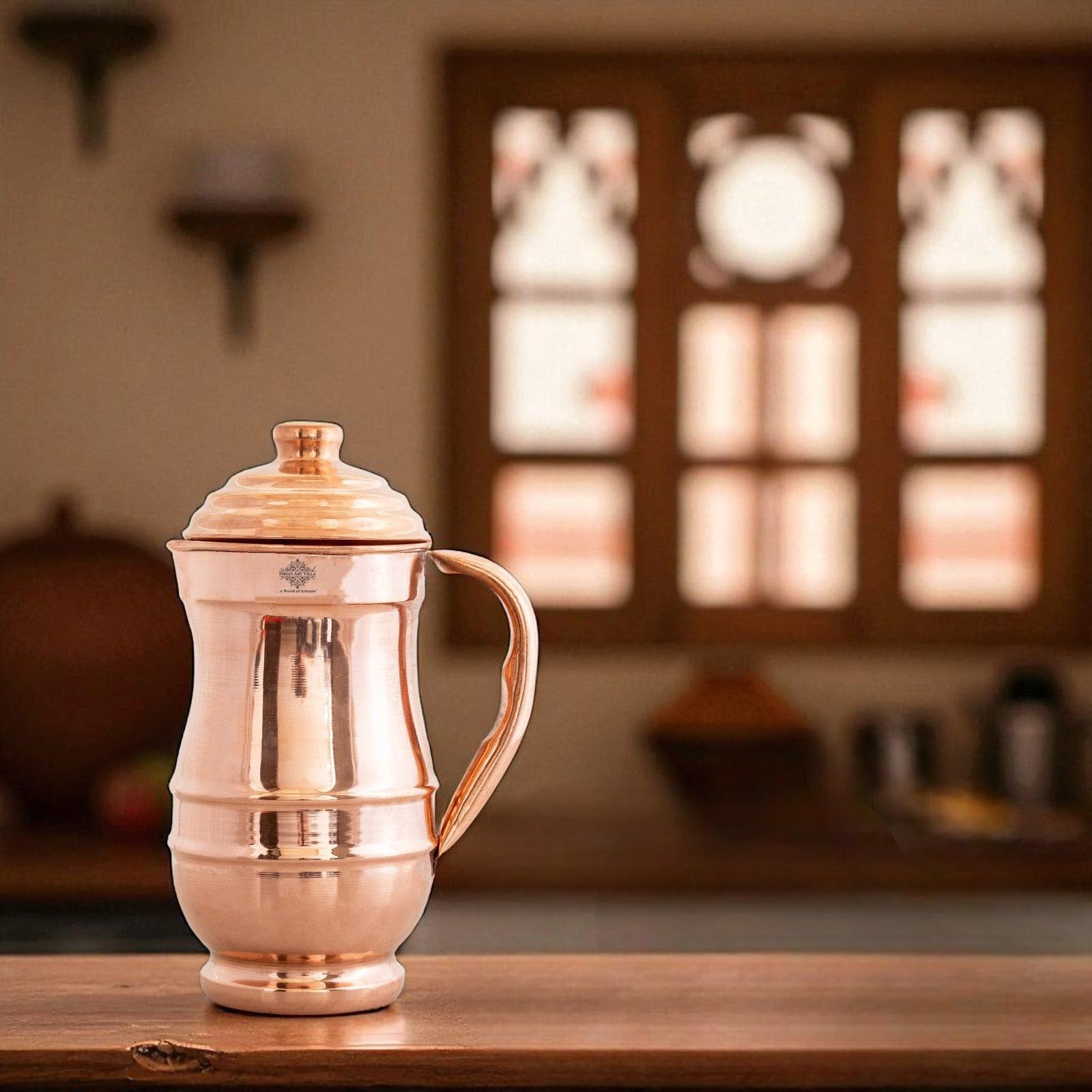 Pure copper plain maharaja style jug with lid, 1280 ML